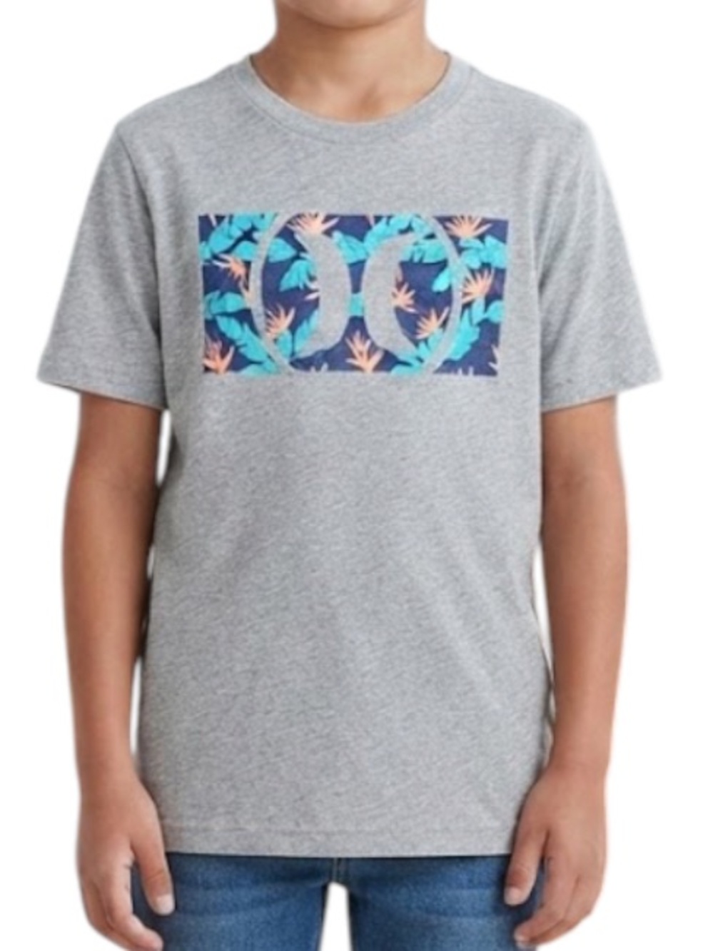 Surf Skate Retro Hurley Tropical Palm Print Tee Grey Youth Size 13-15Y
